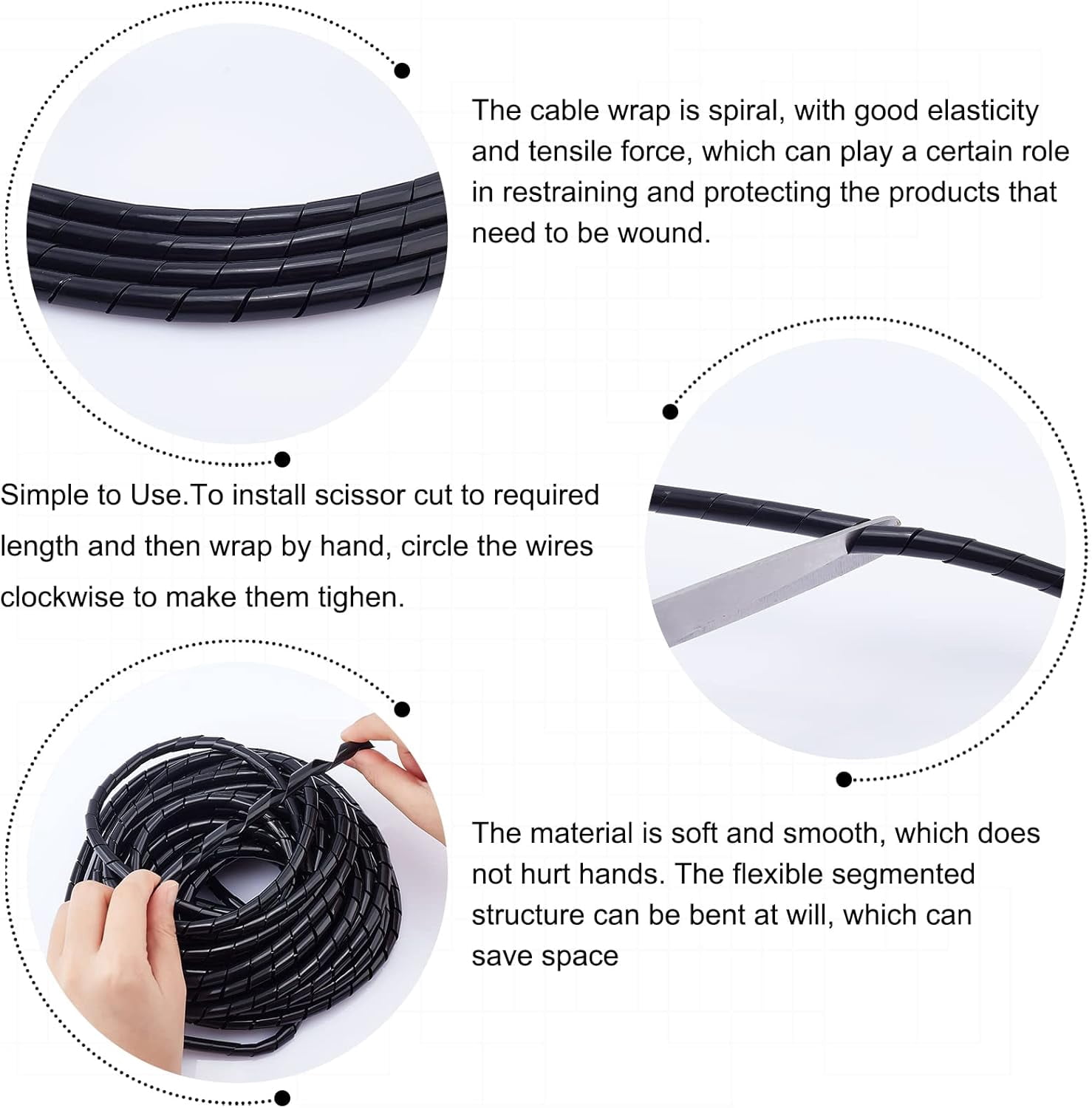 Spiral Cable Wrap – 1/4” X 32ft Black Wire Sleeve, Cut-to-Length Cord Organizer For Computers, Electronics, Desks & Travel