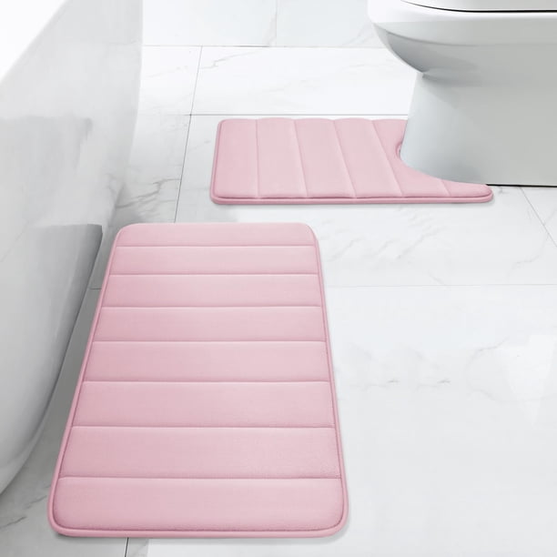 Juego de alfombras de baño BYSURE de espuma viscoelástica antideslizante y absorbente, color rosa