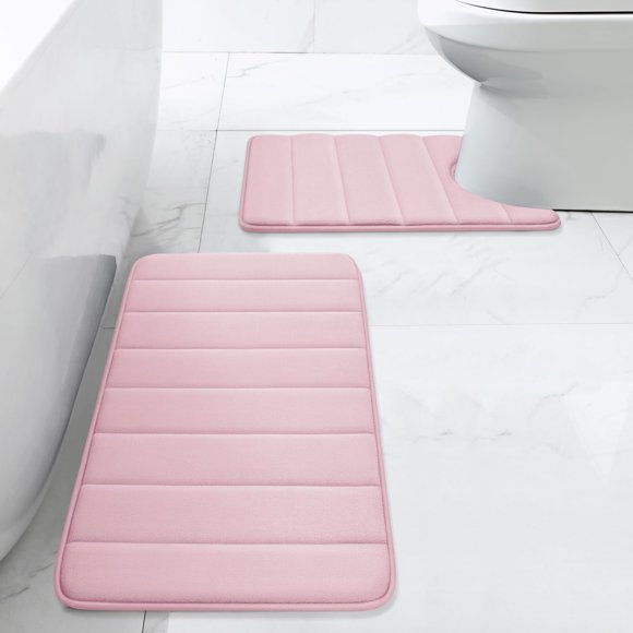 Juego de alfombras de baño BYSURE de espuma viscoelástica antideslizante y absorbente, color rosa