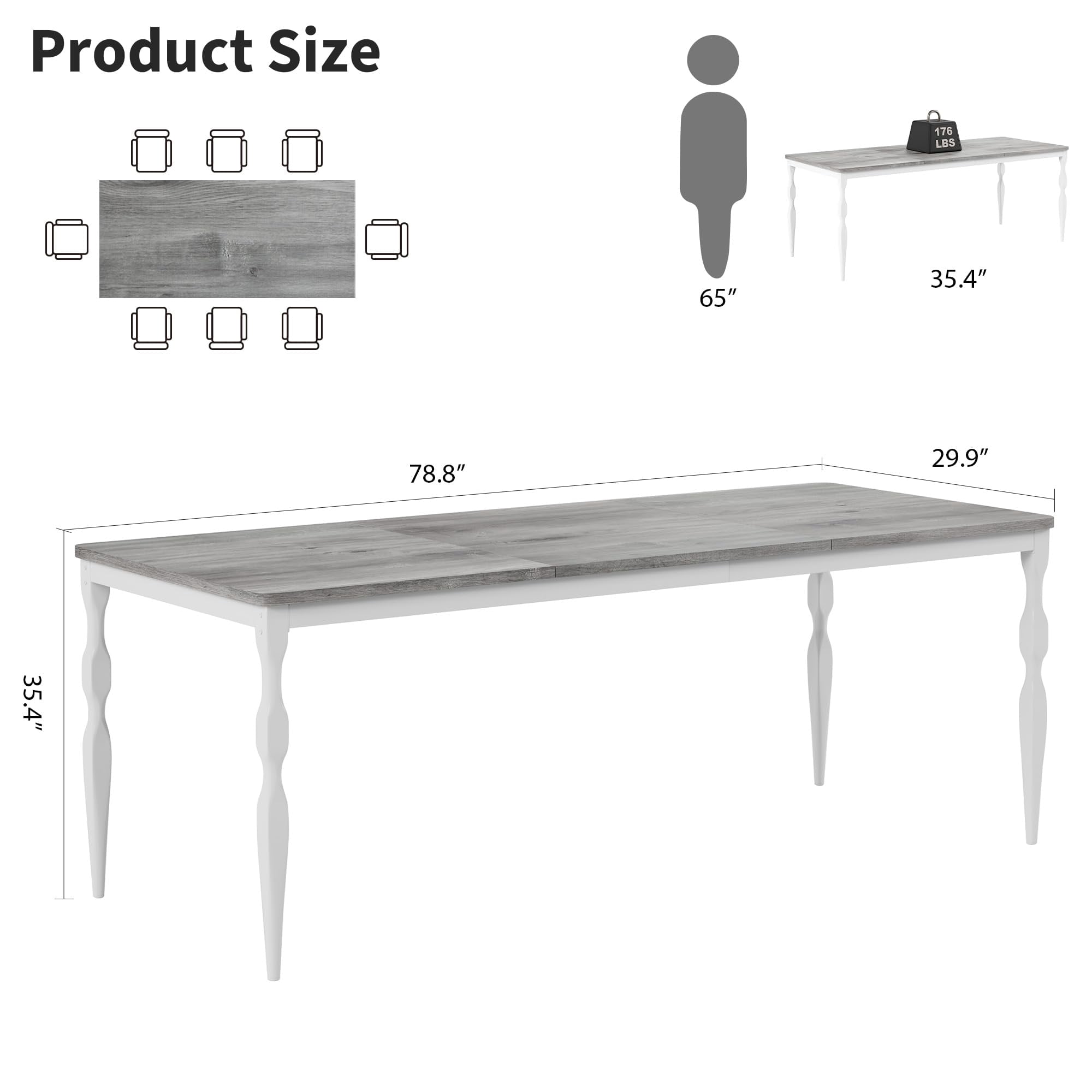 M optimized 78-inch Farmhouse Dining Table for 8, Rustic Rectangular Kitchen Table with Large Tabletop, Long Wooden Dining Room Table with Heavy Duty Legs