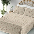 thumbnail image 3 of Ambesonne Floral Fitted & Flat Sheet with Shams 4 Pcs Set, Vintage Rose Pastel Pattern, King, Tan Blush and Umber, 3 of 5