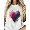 thumbnail image 2 of Women's T-Shirt Splash Love Short Sleeve Casual Tee Classic Crew Neck T Shirt for Women White, S, 2 of 7