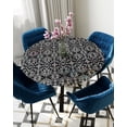 thumbnail image 5 of Round Tablecloth with Elastic Abstract Geometric Flowers Floral Black Texture Waterproof Stain-proof Table Cover Wipeable Fitted Table Cloths for 55"-60" Round Tables Dining Kitchen, 5 of 6