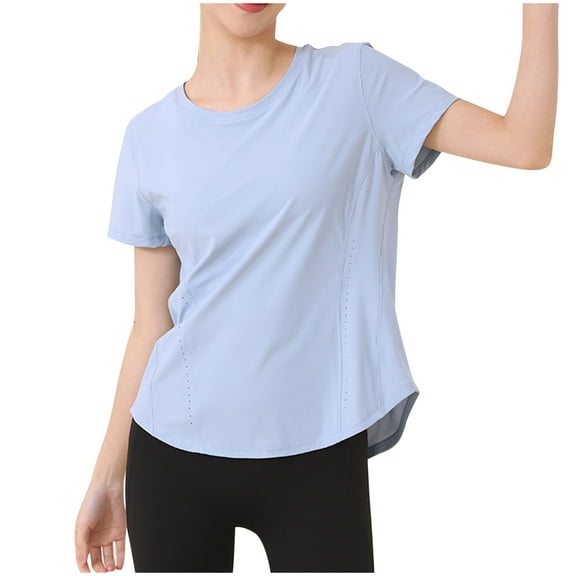 Htigea Clearance Workout Tops for Women Yoga Shirts Short Sleeve Athletic Tops Running Gym Tee Top Loose Fit under 10 Blue,S