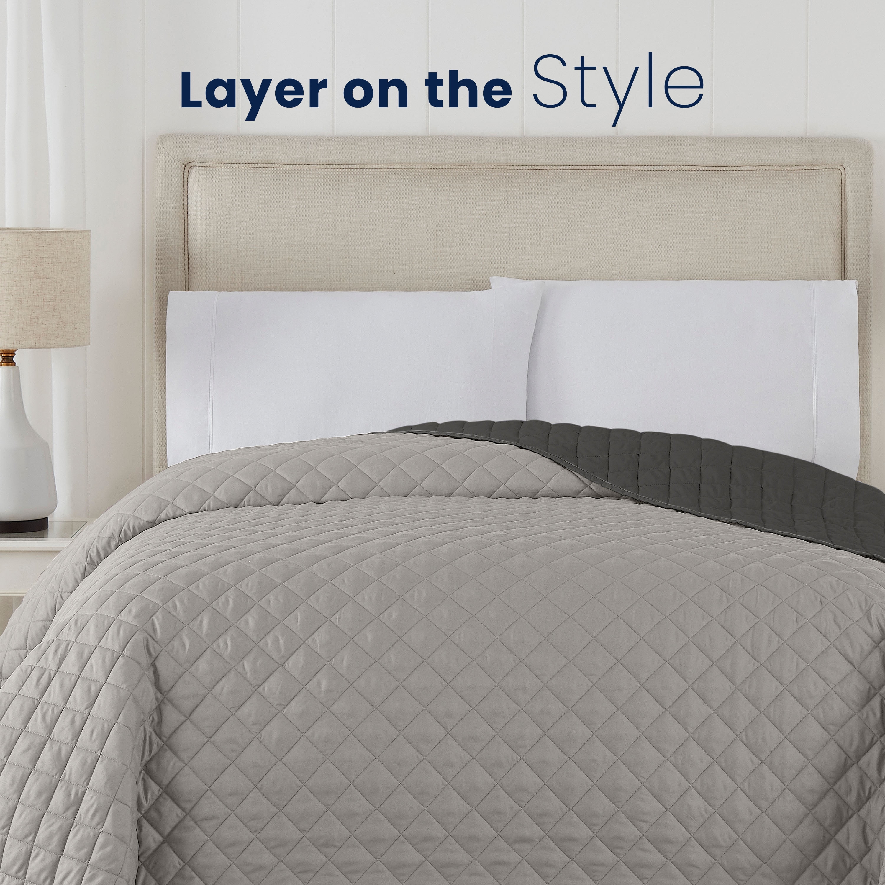 Martex Reversible Microfiber Twin Coverlet, Soft Breathable Bedding, Light Grey/Graphite