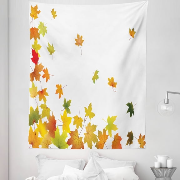 Maple Leaf Tapestry, Side Frame of Leaves Autumn Season Forest Abstract Symbol Template Illustration, Fabric Wall Hanging Decor for Bedroom Living Room Dorm, 5 Sizes, Multicolor, by Ambesonne