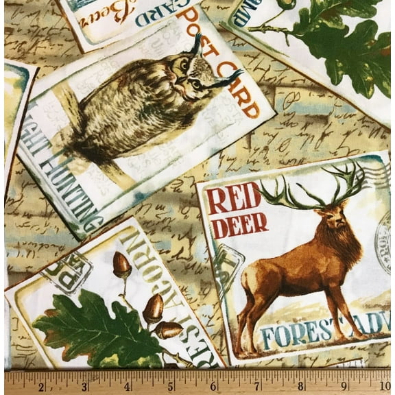 Cotton Fall Retreat Postcard Ecru Fabric By The Yard (112-30231)