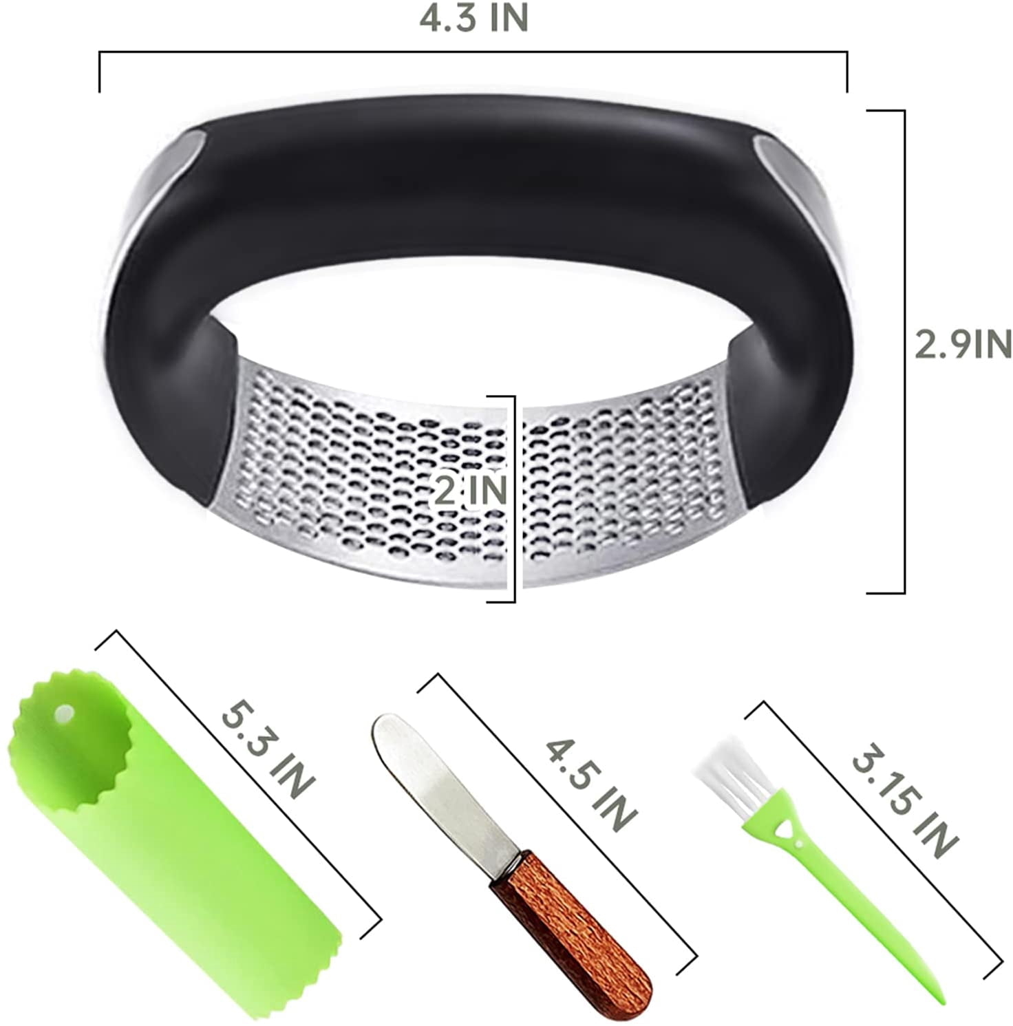 Garlic Press Rocker, Stainless Steel Garlic Mincer Crusher Professional Kitchen Gadgets Garlic Chopper with Ergonomic Handle, Silicone Garlic Peeler