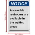 thumbnail image 2 of Weatherproof Vertical ANSI Accessibility Sign (Accessible restrooms are available in the waiting areas) 8 in" x 12 in" UV Resistant Indoor Outdoor Workplace Insdustrial Caution Warning Sign, 2 of 7