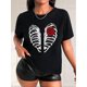 thumbnail image 1 of Skeleton And Rose Print Casual Sports Tee, Fashionable Short Sleeves Workout T-shirt Top, Women's Activewear, 1 of 7