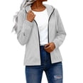 thumbnail image 4 of YABCSAZ Women's Packable Water-Repellent Windbreaker Lightweight Long Sleeve Hooded Full-Zip Jacket with Pockets for Outdoor Travel Hiking Everyday Wear Gray, Gifts for Women, 4 of 8