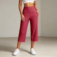 thumbnail image 6 of Textilo Golf Capris for Women Elastic High Waisted Side Slit Stretch Capri Pants with Pockets Straight Leg Button Pant Casual Summer Travel Workout Lightweight Slacks,Red XL, 6 of 6