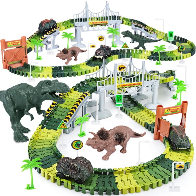 Set de Pista de carreras de juguete Toyk Dinosaur World 144 piezas 2 coches de dinosaurios