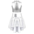thumbnail image 2 of renvena Kids Girls 2 Piece Metallic Dance Outfits Sleeveless Crop Top with Irregular Hem Skirt 8-14 Silver 12, 2 of 7