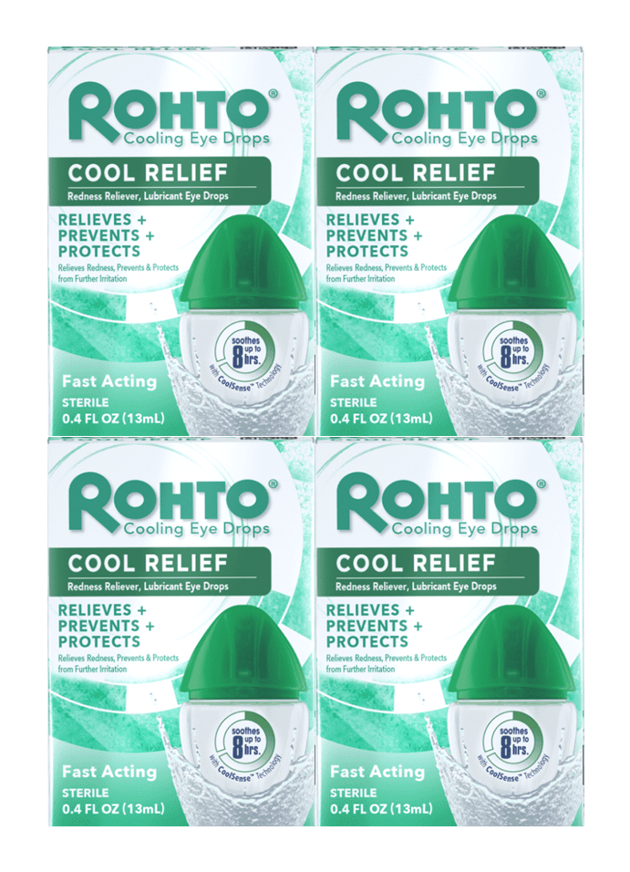 4 Pack Rohto Cool Relief Redness Reliever Eye Drops, 0.4oz Each