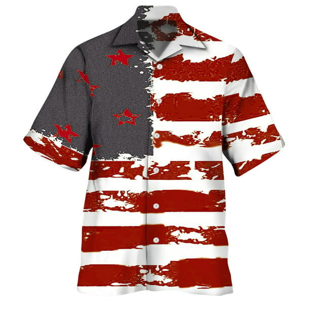 Men's Independence Day Flag Shirt Button-Down Shirts Short Sleeve ...