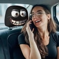 thumbnail image 5 of 2PCS Funny Cartoon Car Headrest Covers – Universal Elastic Seat Protector with Big Eyes Grin Design, Stretchy Fabric for Dust & Scratch Protection, Front Seat Interior Decoration for Cars, 5 of 8