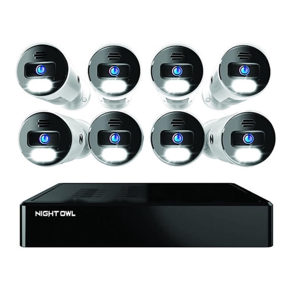 Open Box Night Owl CL-BT8N-8-28L-B 8 Channel 4K Bluetooth NVR with 2TB Hard Drive and 8 Wired IP 4K Spotlight Cameras