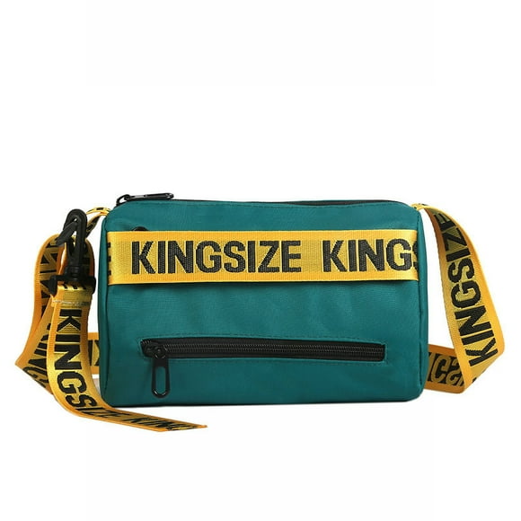 Messenger Bag Large Capacity Oxford Fabric English Words Strap Shoulder Bag for Women MenGreen