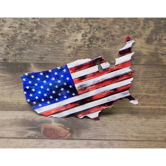 American Flag Full USA Metal Wall Hanging Sign 12" x 7"