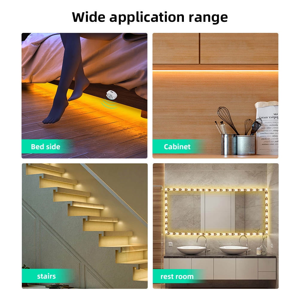 Yi Lighting 16.4ft Motion Activated Strip Lights Waterproof for Under Cabinet, Kitchen, Stair, Bed, Warm White