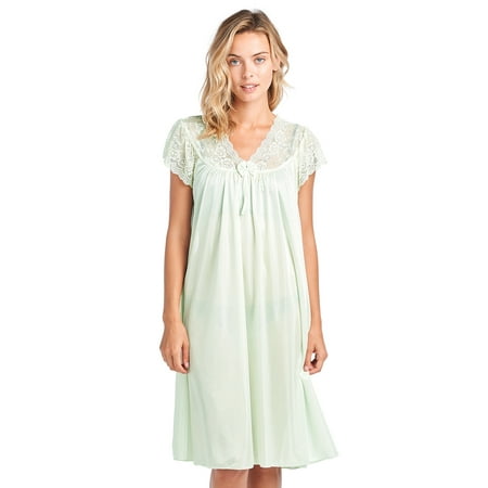 

Casual Nights Women s Fancy Lace Neckline Silky Tricot Nightgown - Light Green - Large