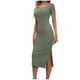 thumbnail image 3 of TaTaai Women Summer French Square Neck Side Split Slim Knit Dress Short Sleeve Solid Color Midi Length Elegant Casual Daily Wear Dresses Gift, 3 of 9