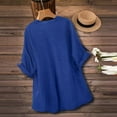 thumbnail image 4 of HomeDM Women's 3/4 Sleeve V-Neck T Shirts, Summer Solid Color Loose Fit Button Down Side Split Pullover Tops - Blue/S, 4 of 5