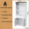 thumbnail image 4 of Bookshelf with Doors, 6-Tire Farmhouse Storage Cabinet Bookcase Floor Standing Bookshelves with w/ 1 Drawer and Adjustable Shelves for Kitchen,Living Room, Bedroom White, 4 of 9