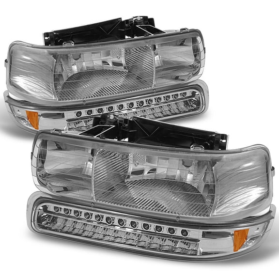 AKKON - For 99-02 Chevy Silverado Chrome Clear Headlights Replacement   LED Bumper Signal Lights 4pcs Set