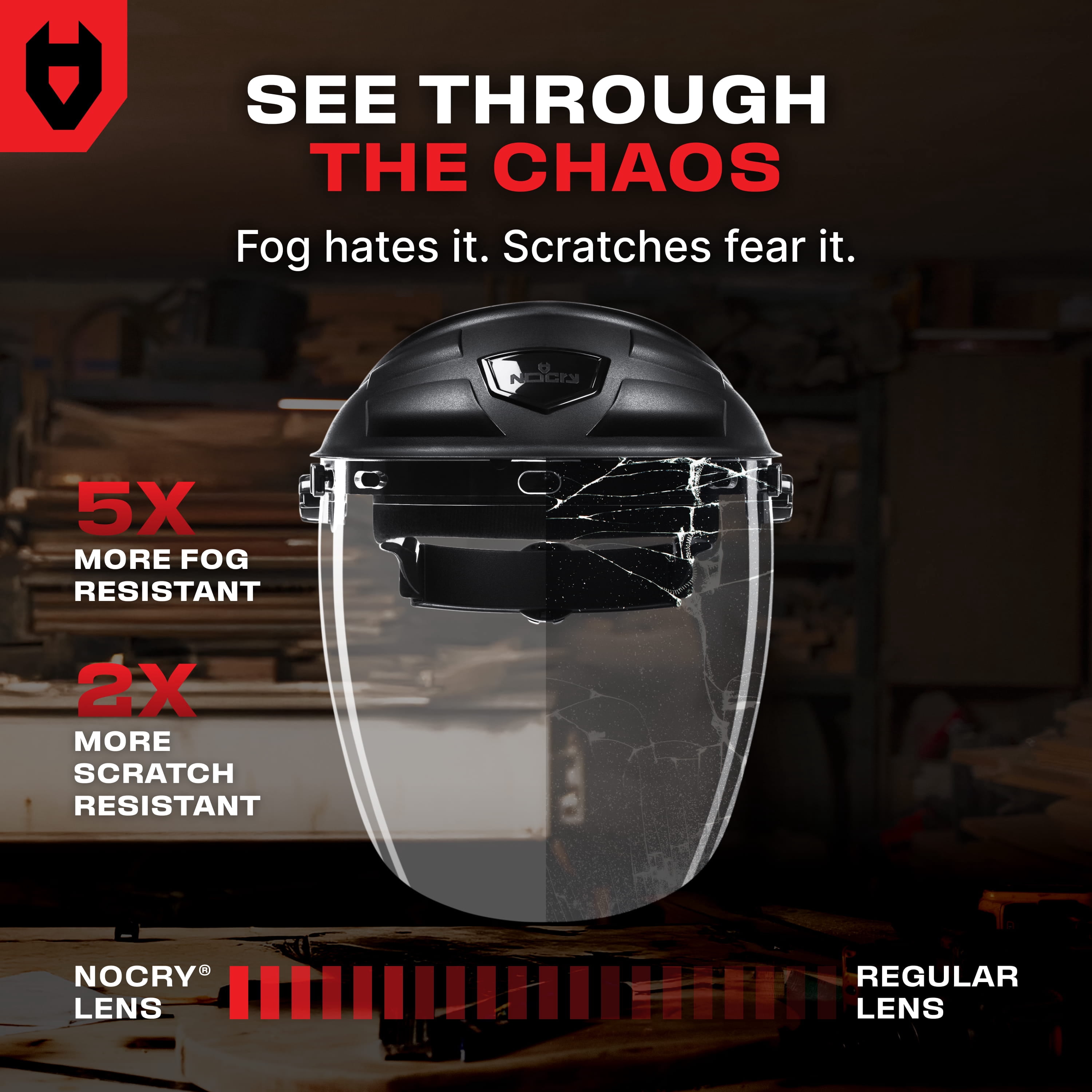 NoCry Premium Safety Face Shield for Grinding and Cutting — Clear Anti-Fog, Impact Resistant Visor and Adjustable Headgear — ANSI Z87.1 Certified for Industrial Use — Washable Sweatbands Included