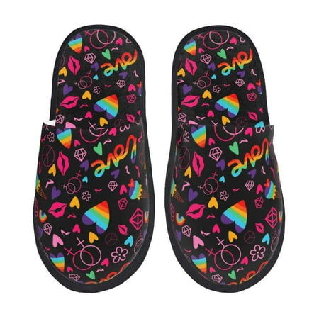 Balery Lgbt Rainbow For Pride Slient Indoor Furry Fleece Comfort House Shoes Soft Non-Slip Home Shoes Cotton slippers House Slippers-- Medium