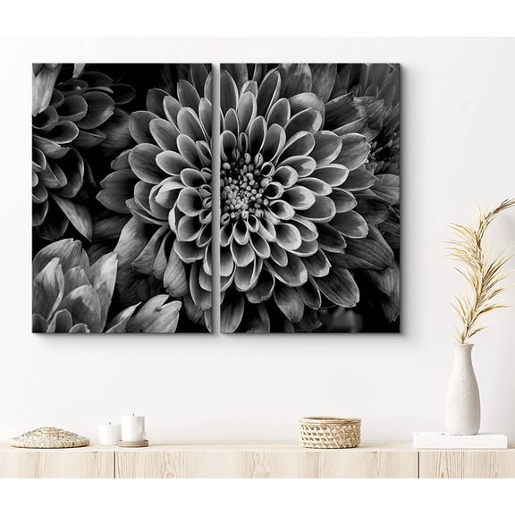 PixonSign Canvas Print Wall Art Blossoming Dahlias Botanical Wilderness Photography Realism Contemporary Portrait Relax/Calm Dark Black and White for Living Room, Bedroom, Office - 16"x24"x2