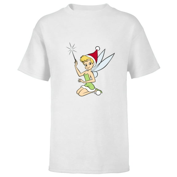 Disney Peter Pan Tinker Bell Christmas Fairy Santa Hat - Short Sleeve T-Shirt for Kids - Customized-White