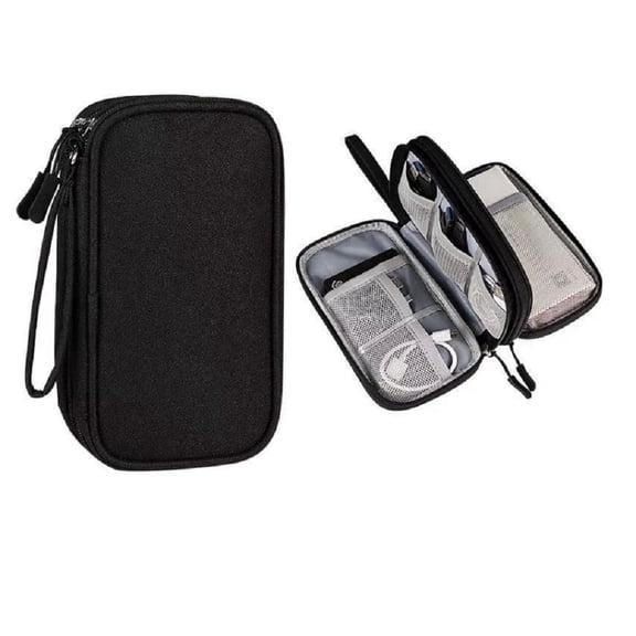 Double Layer Electronics Organizer Travel Case, 1-Pack Water-Resistant Cable Organizer Bag for Chargers, Cords, Power Bank & USB Drives, TIKA
