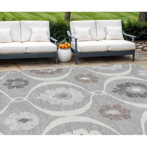 HomeRoots 589611 8 x 10 ft. Medallion Washable Indoor & Outdoor Rectangle Area Rug, Gray, Charcoal & Brown