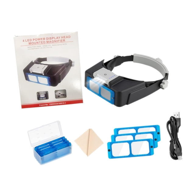 Lupa para diadema con luz LED, lupa para joyeros, lupa montada en la cabeza para reparación de relojes, manualidades, construcción de modelos