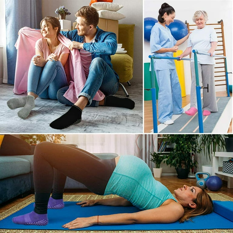 2Pcs 4 Pair Women Non Slip Grip Socks with Grips Sticky for  Yoga,Pilates,Barre