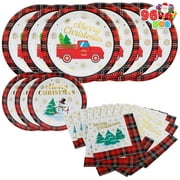 Homify 96 Pcs Christmas Paper Plates and Napkins Set, Disposable Dinnerware Set including 24 Dinner Plates 24 Dessert Plates 48 Napkins Christmas Holiday Party Accessories Table Decorations