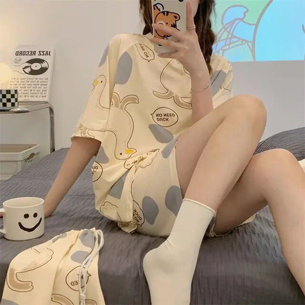 Pijamas Kawaii Sanrio Anime Cinnamoroll Kuromi, moda Simple, delicado, lindo, informal, suelto, cómodo, suave, conjunto femenino, regalo de verano