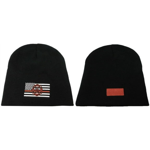 USA Thin Red Line Fire Dept. Department Black Embroidered Acrylic Beanie Cap Hat