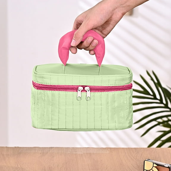 Travel Makeup Bags for Women, Quilted Makeup Bag, Cosmetic Bags for Women, Makeup Brush Bag with Adjustable Dividers, Makeup Brush Travel Case, Portable Cosmetic Storage Bag with Soft Cute Handle