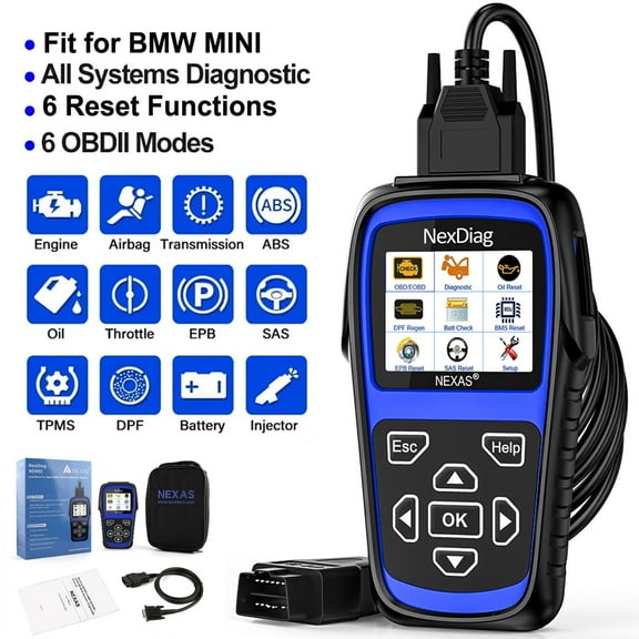 Open Box [Resold] NEXAS ND601 OBD2 Scanner for BMW MINI Car, Full System Diagnostic Tool with ABS SRS SAS DPF Oil Reset, Car Code Reader Scan Tool