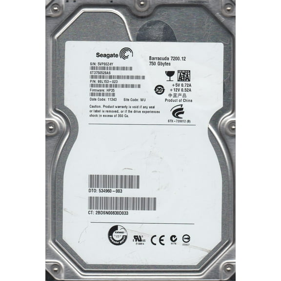 ST3750528AS, 5VP, WU, PN 9SL153-023, FW HP35, Seagate 750GB SATA 3.5 Hard Drive