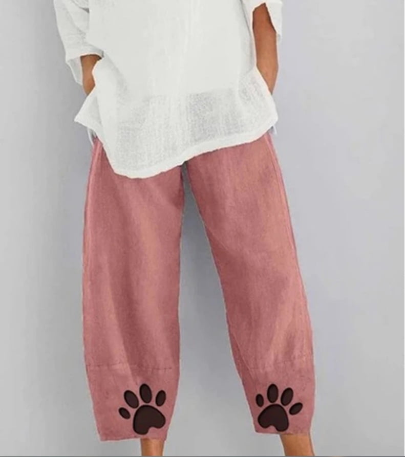 Women's Printed Casual Pants Elastic Waist Solid Color Pants Long Pants