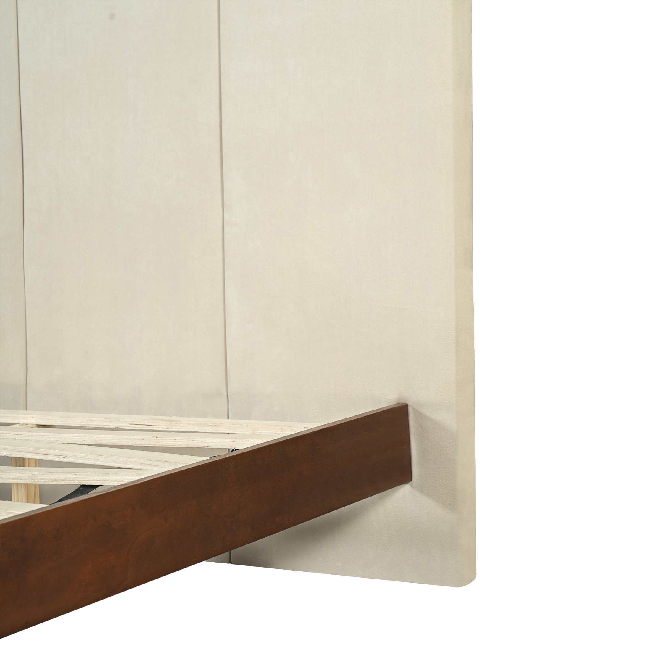 Christopher Knight Home King Platform Bed Frame with Channel Upholstered Headboard, Walnut+Beige