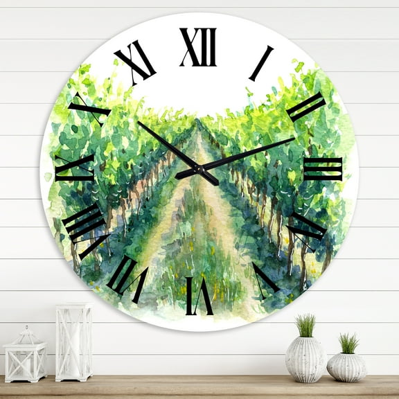 Designart 'Rural Scene Vineyard Road' Traditional Wall Clock