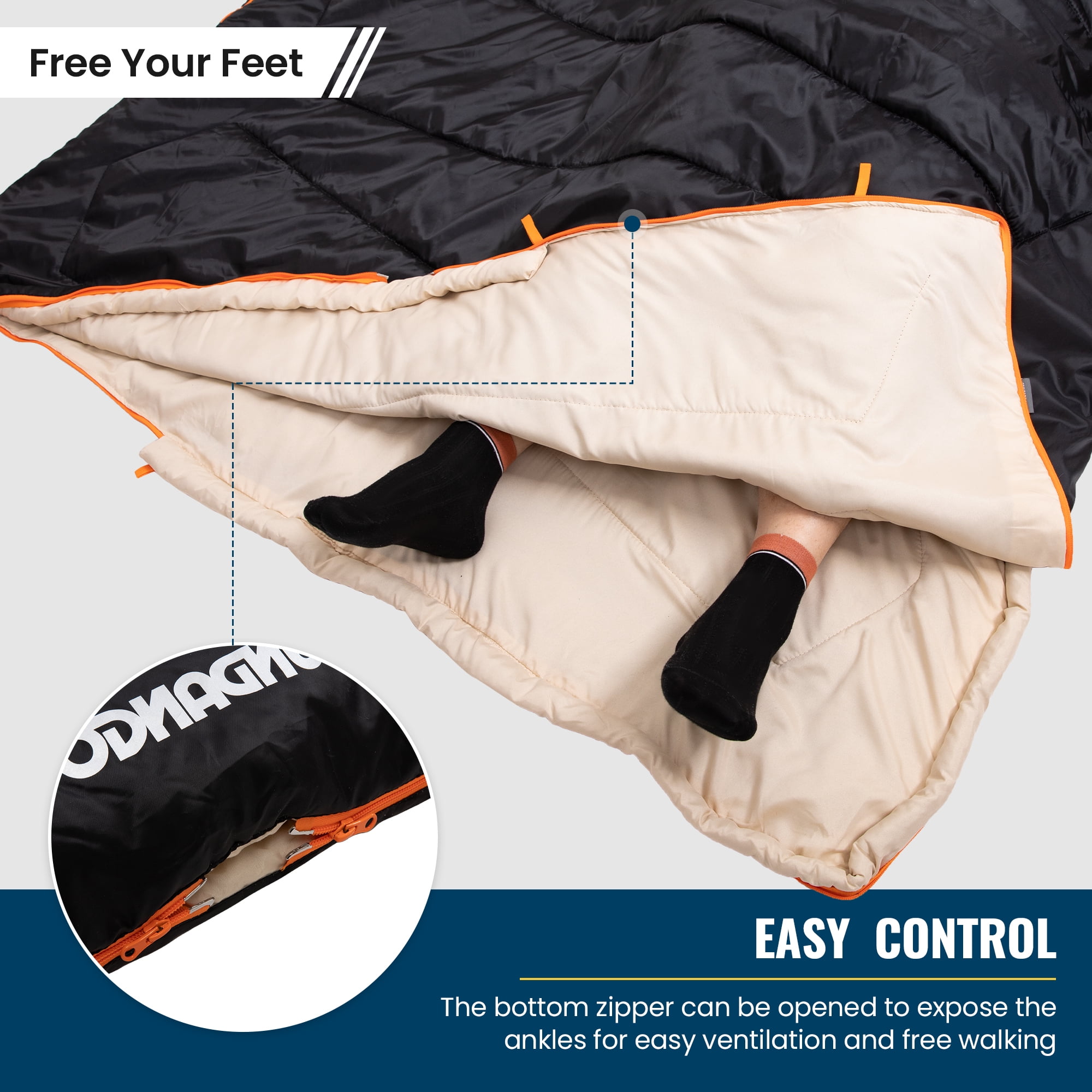 FUNDANGO 2 Person Sleeping Bag with Pillows for Adults Black Double Camping Sleeping Bags 220*150cm, Queen Size Two Person Sleeping Bags with Compression Sack 39.2°F-62.6°F, 6.1lbs, Black