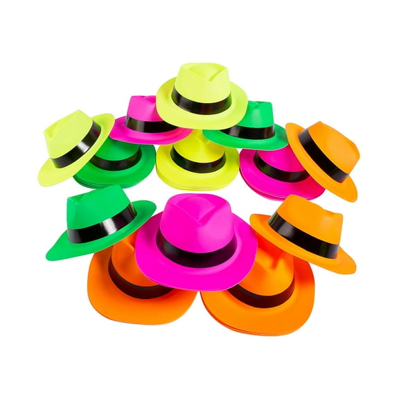 Bulk Neon Fedora Hats, Apparel Accessories, Party Supplies, 48 Pieces