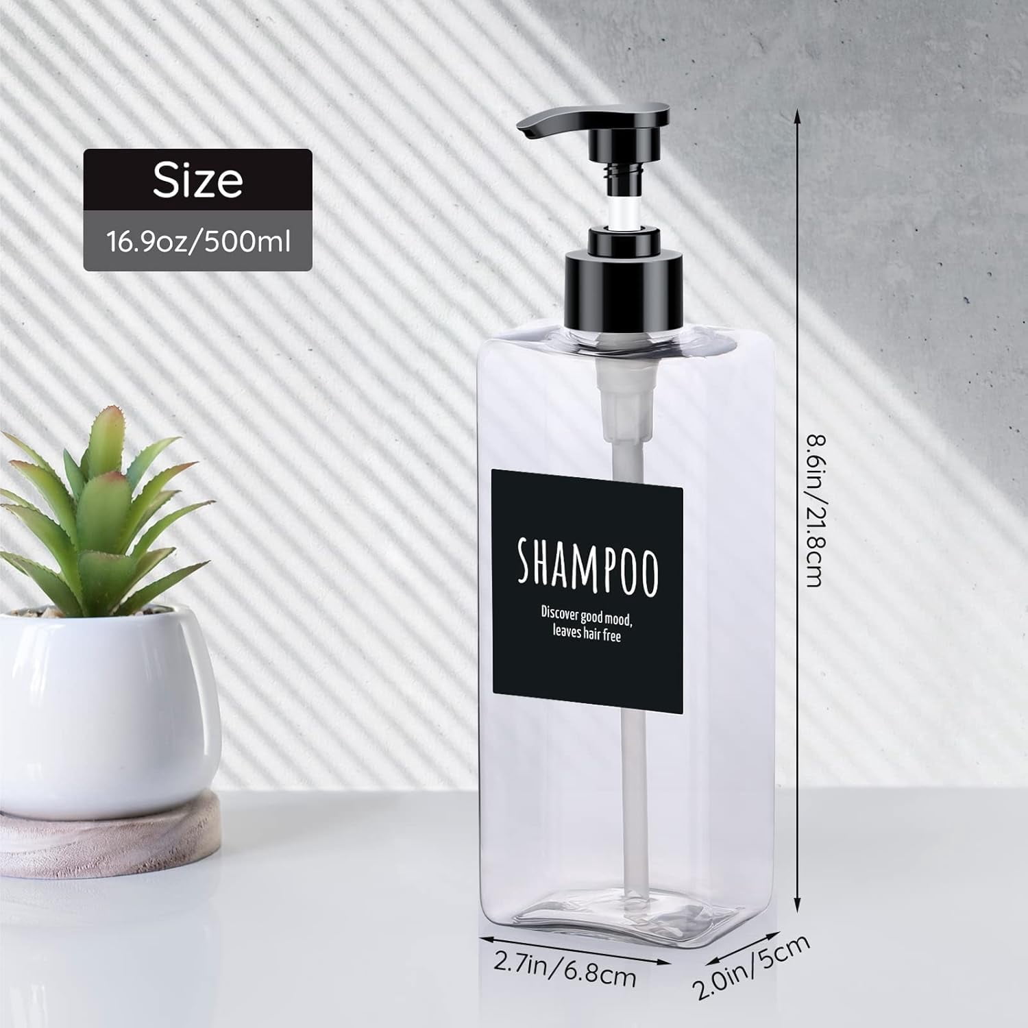 Segbeauty Shampoo Bottles, 3pcs 16.9oz Empty Refillable Pump Dispenser with Labels, 500ml Plastic Reusable Press Lotion Containers for Bathroom Hotel Liquid Soap Body Wash Hand Soap Conditioner Clear